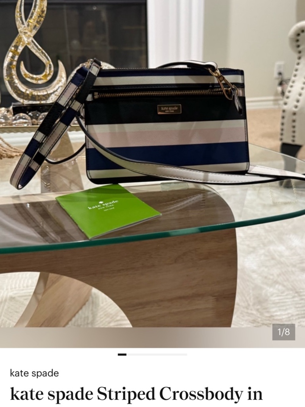 kate spade Navy, White and Black Striped Wristlet - Picture 4 of 7